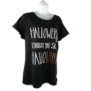 HALLOWEEN I Thought You Said HALLOWINE Women TEE Size 2XL (18/20) Graphic, Black